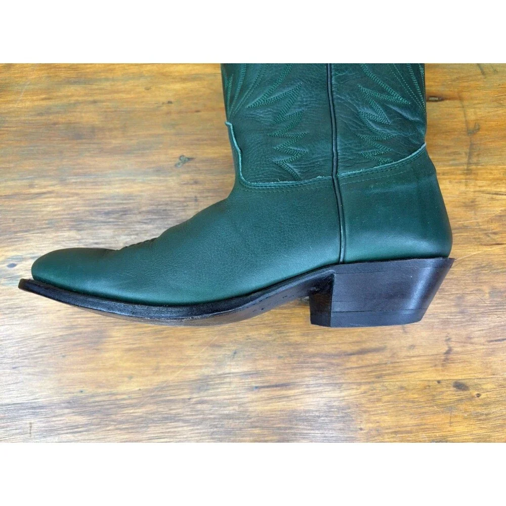 Rare Vintage Nocona Emerald Green Leather Cowboy Boots 9.5D Western Pull On USA